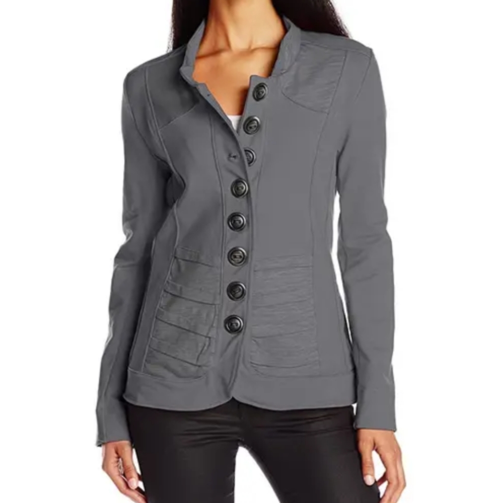 Neon Buddha Band Jacket Gray Button Front Soft Stretch Knit Blazer Size M